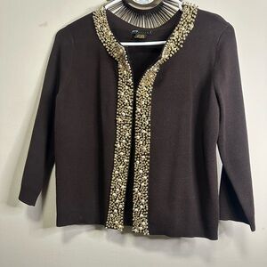 Grace Brown Cardigan with Gold Accents